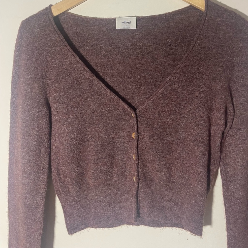 Aritzia Wilfred Cropped Cardigan V-Neck Button-Up Sweater - Picture 6 of 7